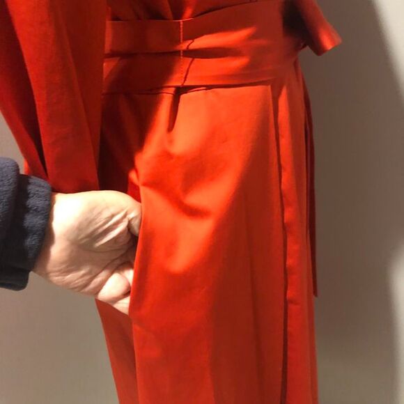 Elie Tahari Orange Midi Knee Length Fit Flare Pockets Belted Cotton Dress Size 6 - Picture 13 of 16